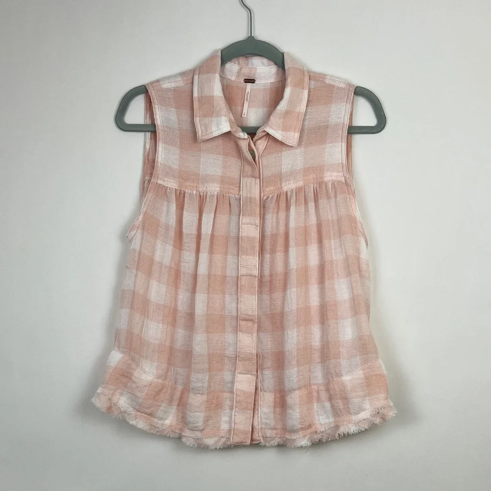 Free People Hey There Sunrise sleeveless button up blouse pinks S - Picture 4 of 14
